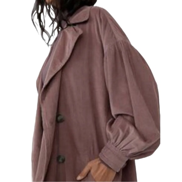 Free People Jenna Cord Trench XS & XL Taupe Purple Longline Button Corduroy Coat - Picture 3 of 9